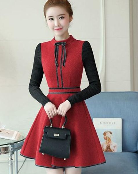 

2018 wool dresses in autumn and winter with new style korean, Black;gray