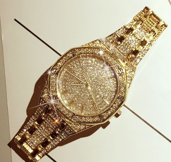 

exquisite movement watch fashion trend waterproof quartz watch starry iced out diamond mens watch, Slivery;brown