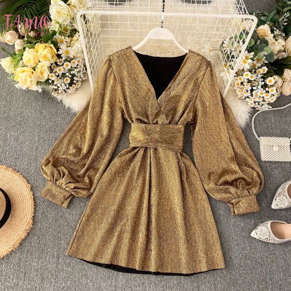 

весна осень женская яркий цвет платье новый v образным вырезом фонарь рукав золото яркий шелк кружева платье фонарь рукав женский сексуальны, Black;gray