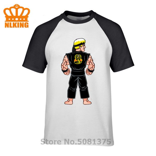 

2019 fashion cobra fighter t shirt the karate kid cobra kai all valley karate championship retro movie martial art men t-shirt, White;black