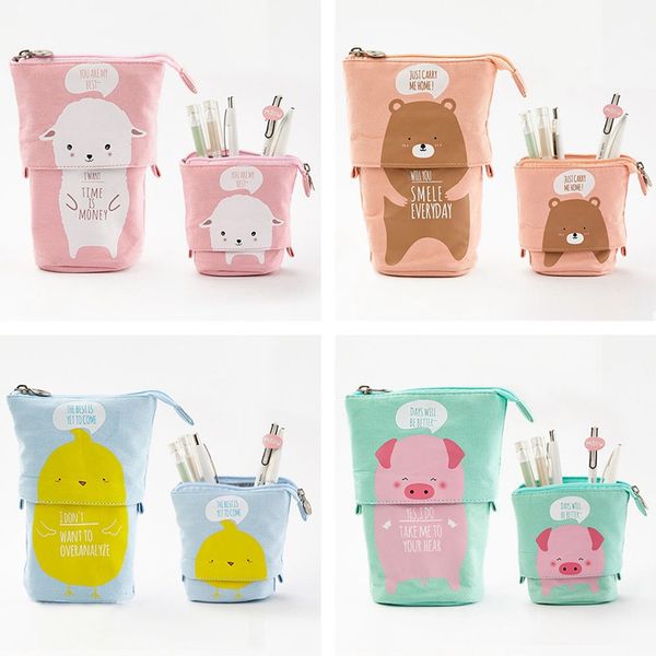 

simple canvas multifunctional pencil case with variable pull-down pencil holder