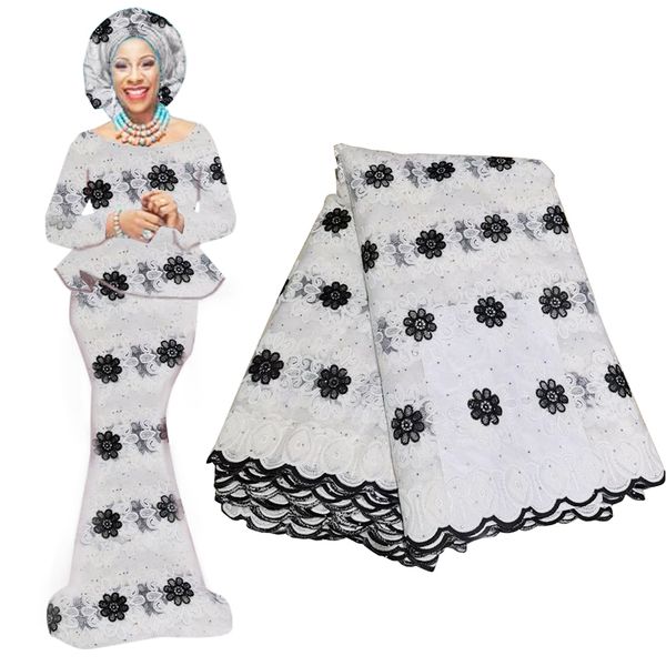 

white and yellow african french lace fabric new design flower lace fabric embroidery tulle lace cloth high quality, Black;white