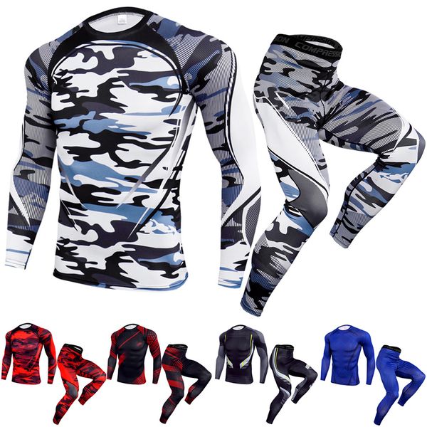 

long sleeve sport shirt men fitness compression setgym sportswear dry fit men running t shirtjerseys tights trousers cycling bas, Black;blue