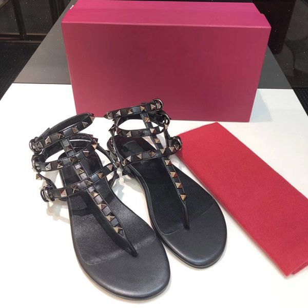 

zapatos mujer цвет заклепки шипастый гладиатор плоские женские сандалии камни шипованные флип сандалии большой размер дизайнерская женская д, Black