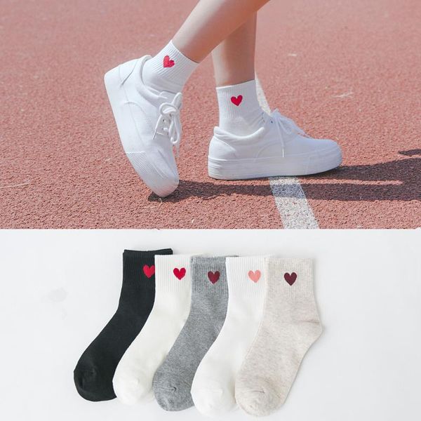 

new fashion harajuku women cotton long socks japanese novelty love heart pattern socks hiphop solid cotton cool socks, Black;white