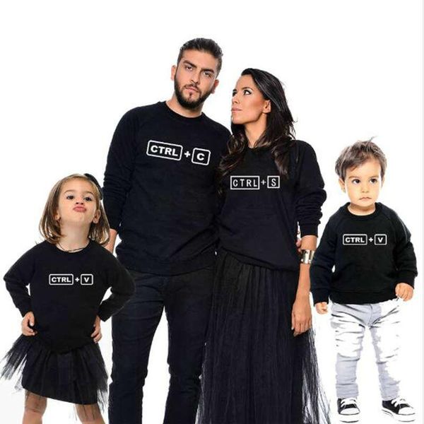 

family shirt mommy and me dad matching clothes ctrl c + ctrl v printed family t-shirt autumn wear fashion family look outerwear, Black