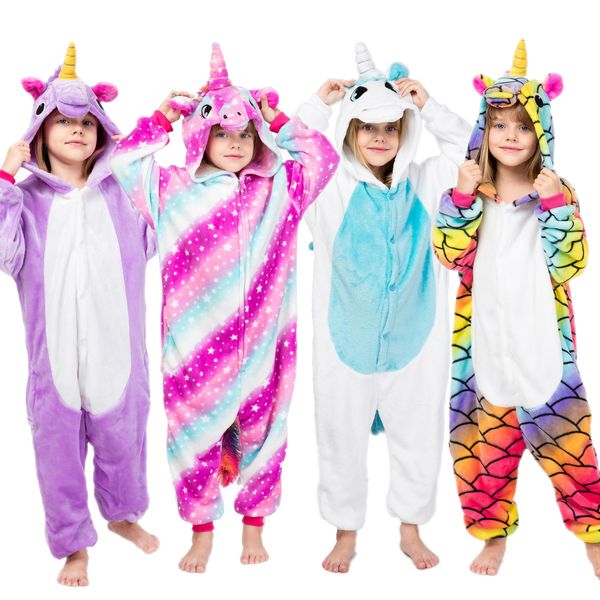

unicorn kigurumi kids sleepwear boys girls stich tiger pajamas children funny animal winter onesies girls unicorn flannel pyjama y200704, Blue;red