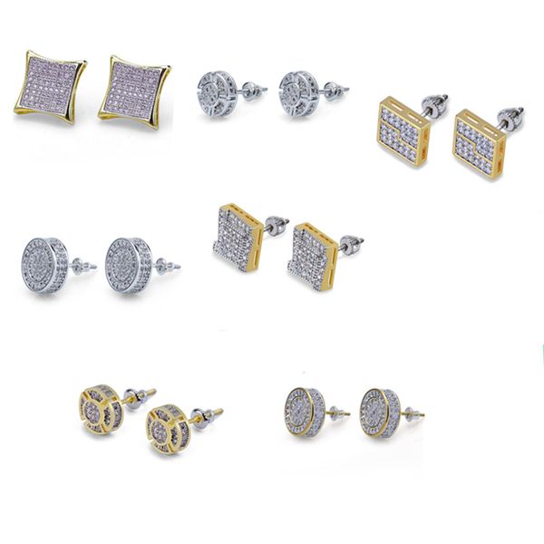 7 Designs para Opções Iced fora CZ premium na Diamond Cluster Zirconia Rodada Screw Voltar brincos para homens Hip Hop Jewelry