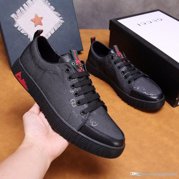 

8 louis vuitton gucci luxury men casual leather walking sneaker running shoes sports sneakers with box 19, Black