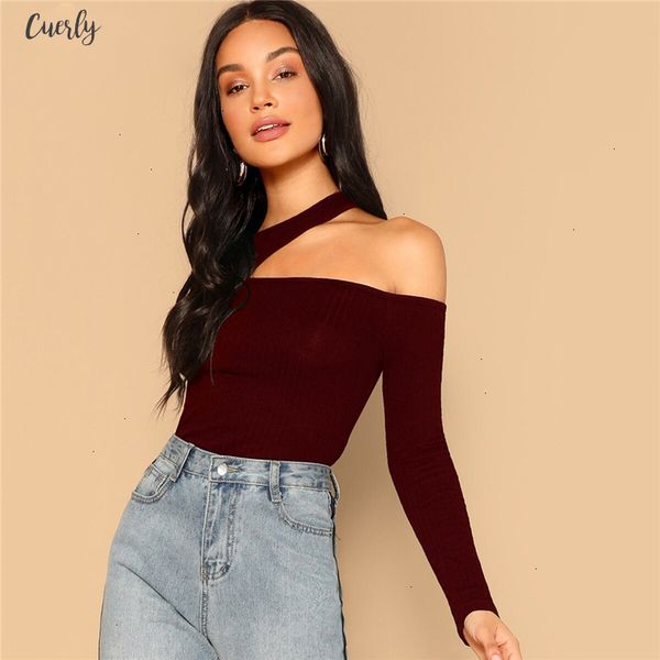 

asymmetric cutout kimono sleeve neck ribbed t shirt 2020 women elegant spring plain long sleeve slim fit party tee and, White