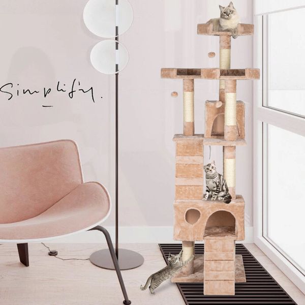 

fast delivery 66" sisal hemp cat tree tower condo furniture scratch post pet house play kitten with cozy perches beige
