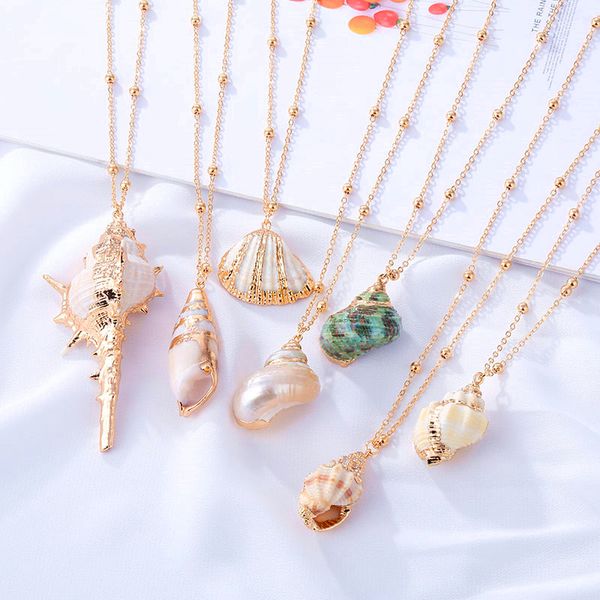 

2019 new vintage bohemian ocean gold beads cowrie shell conch pendant necklace women long choker necklaces fashion jewelry, Silver