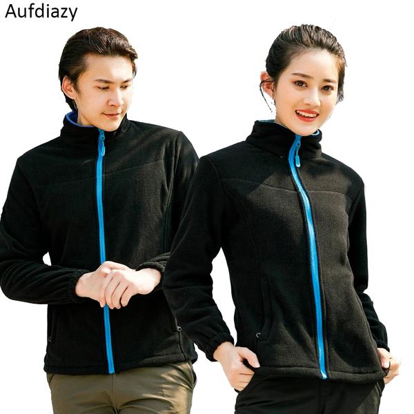 

aufdiazy men women outdoor camping hiking jacket fleece coat windbreakers mountain climbing hunting trekking ski jackets im004, Blue;black