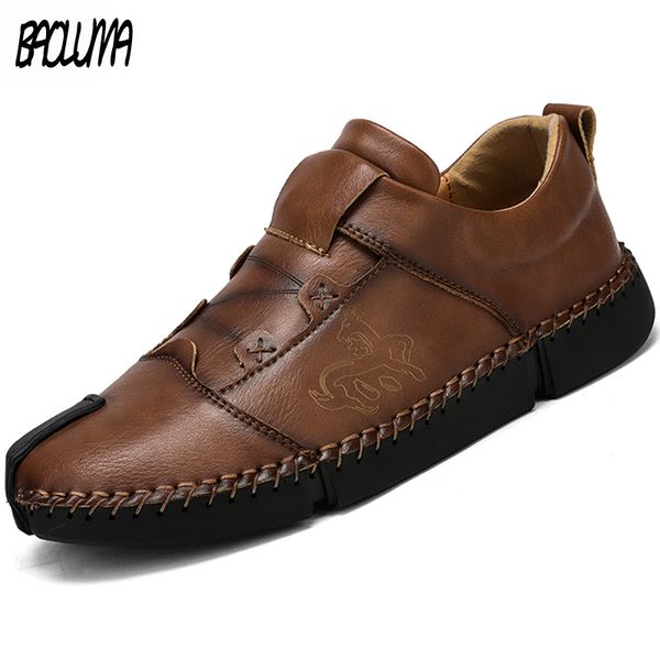 

2019 new men casual shoes leather man loafers shoes fashion soft moccasins autumn slip-on man flats big size 38-46, Black