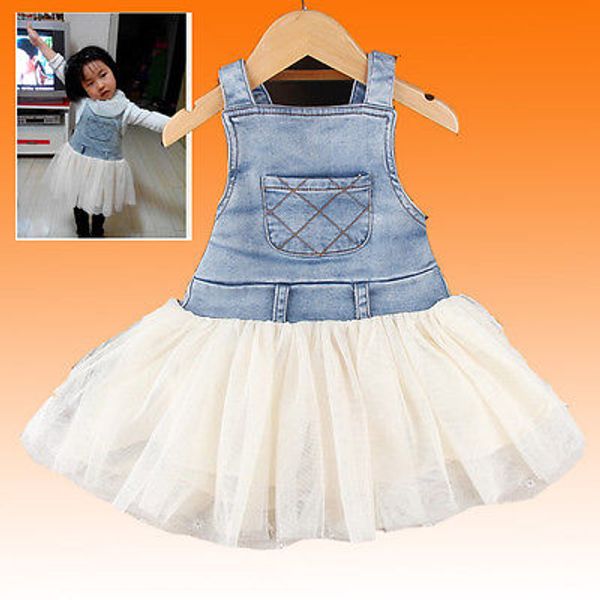 

kids baby girls clothes summer denim tulle dress overalls age 6m 4y child's clothing, Red;yellow