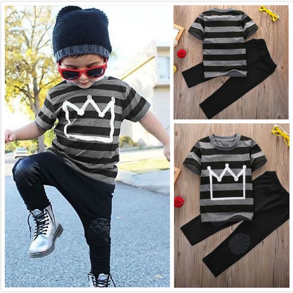 

newbaby summer toddler kids baby boys t-shirt+long pants 2pcs cool clothes set age 2-8y, White