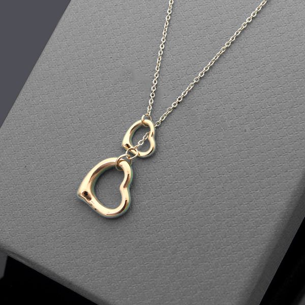 

luxury 2019 new brand hollow out t letter big small peach heart women charm contracted double peach heart necklace jewelry, Silver