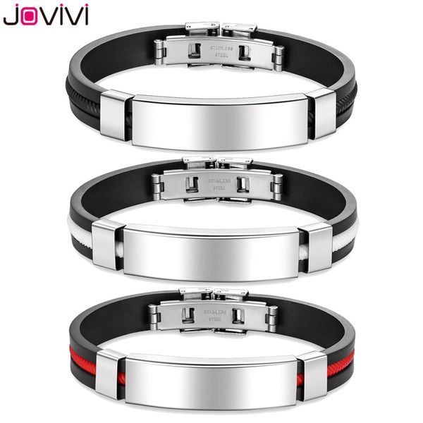 

jovivi silicone sport medical alert id bracelet stainless steel identification wristband couple friendship bracelet gift 3 color, Black