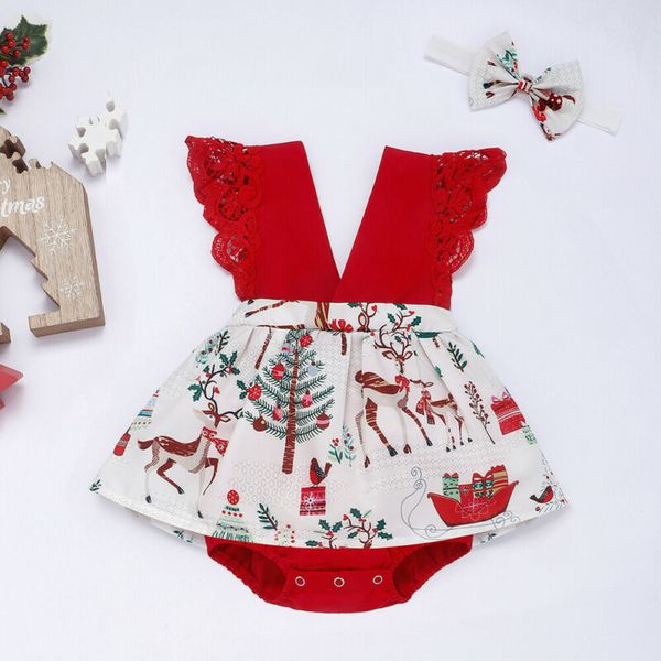 

christmas infant baby girls clothes lace bodysuits dress+headband outfits baby girl clothing one year birthday girl costume, White