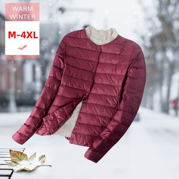 

s-4xl women ultra light short down coat female white duck down slim thin 0-neck warm feather coat windproof lightweight liner, Black