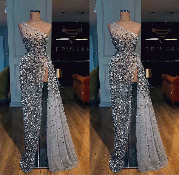 

2019 New Arrival Mermaid Long Evening Dresses Gorgeous Lace Silver Formal Arabic Evening Gowns robe de soiree Plus Size Prom Dresses