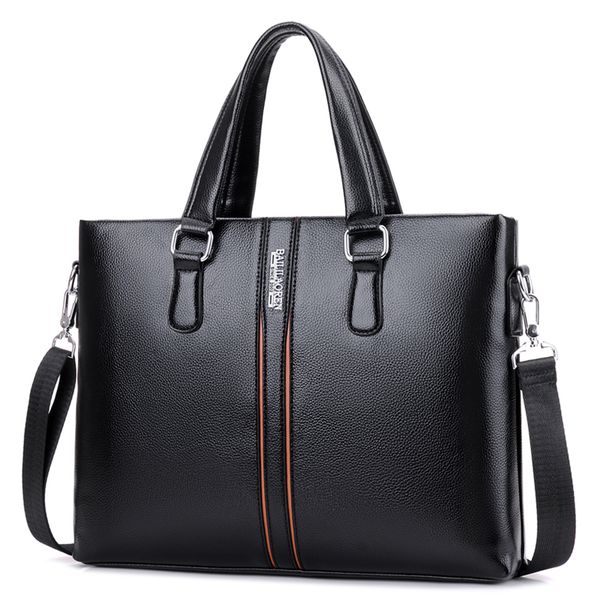 

14 inches men's briefcase fashion black men handbag pu leather shoulder bag for men waterproof handle bags zipper briefcases