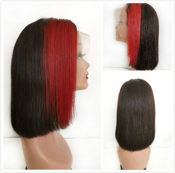 1b Red Ombre Bob Wig Short Pixie Brazilian Human Hair Lace Front