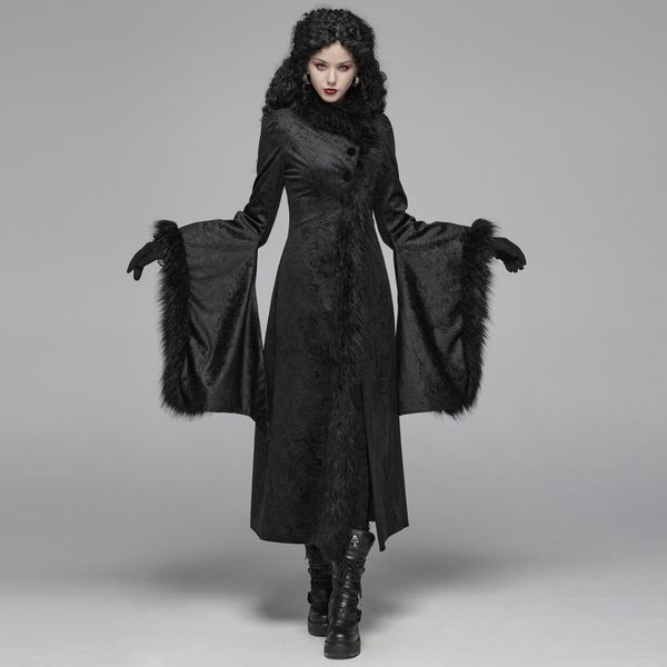 

punk rave women gothic gorgeous retro jacquard black long jacket winter evening party club long coat stage perform female coats, Tan;black