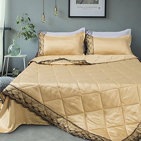 

winlife european style solid tencel summer cool quilt washed lace side comforter