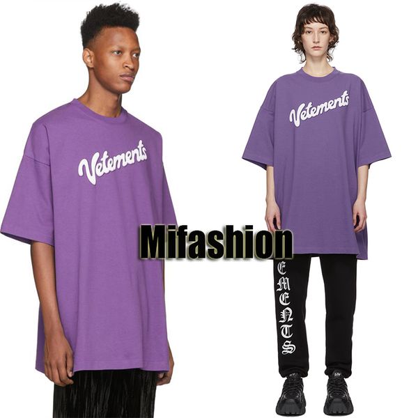

20ss luxury europe france vetements фиолетовый большой логотип вышивка футболка мода мужские дизайнерские футболки женская одежда повседневн, White;black