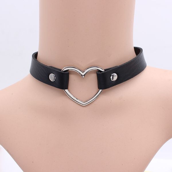 

meajoe модной sexy punk gothic кожа сердце шипованного choker ожерелье vintage charm круглого воротник ожерелье женщины подарок ювелирных из, Silver
