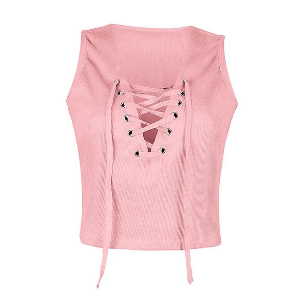 

women's vest summer fashion deep v-neck lace up sling bottoming shirt solid color, White