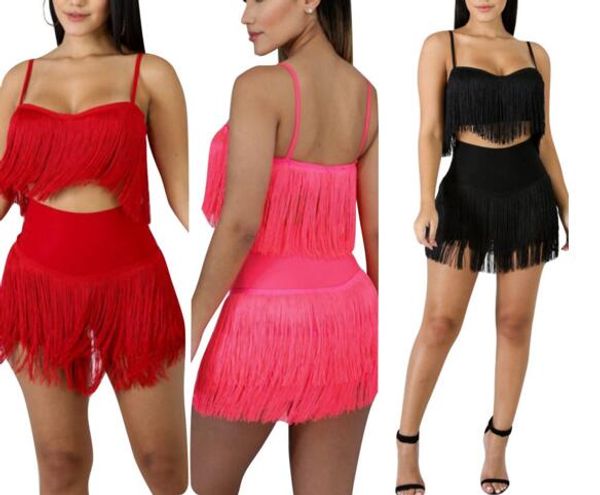 

summer party 2 piece dress women spaghetti strap tank crop and tassel spliced mini skirt beach wear casual outfit, White