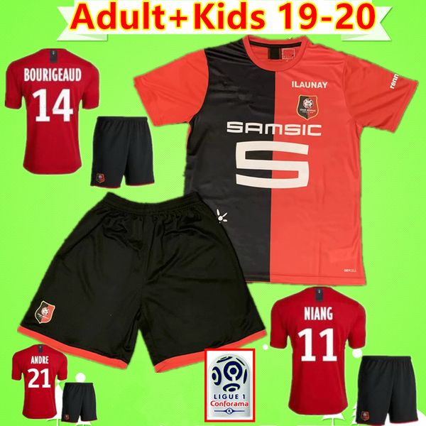 

взрослый + детский kit 19 20 ренн футбол джерси rennes мальчиков костюм 2019 2020 футбол рубашки ньянг bourigeaud мужские setshunou майо-де, Black
