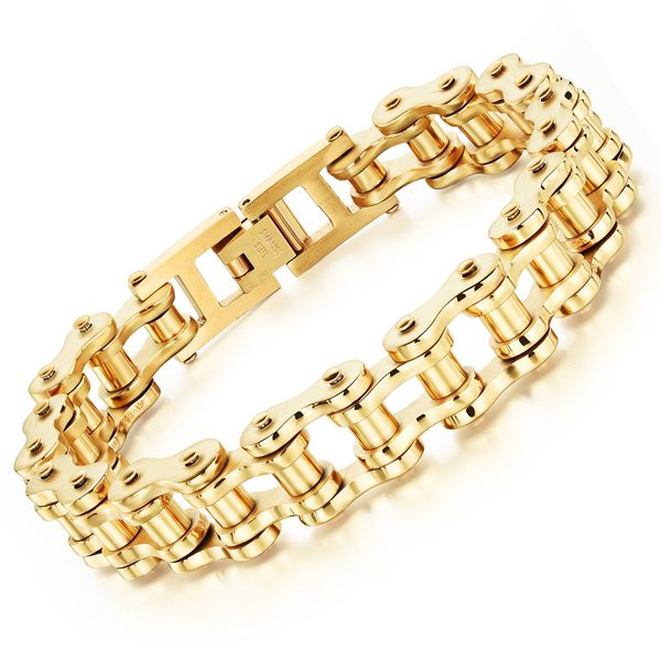

200mmdelicate punk stainless steel cycling bracelet classical heavy metal link chain for men accessories black & gold gs781