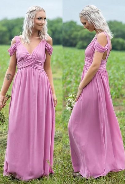 

deep v neck coral off shoulder chiffon bridesmaid dress lavender long maid of honor dress lake blue lilac wedding guest gowns, White;pink