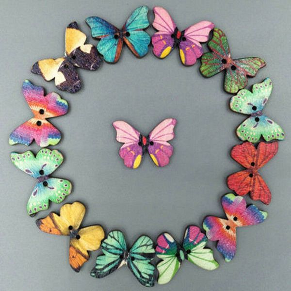 

50pcs mixed bulk 2 holes butterfly shape wooden sewing buttons scrapbooking