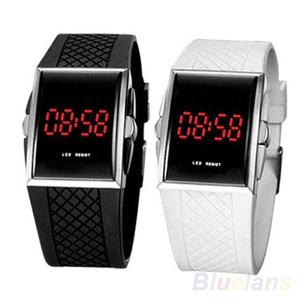 

men women casual white black led digital sports wrist watch wristwatch date clock 1js4, Slivery;brown