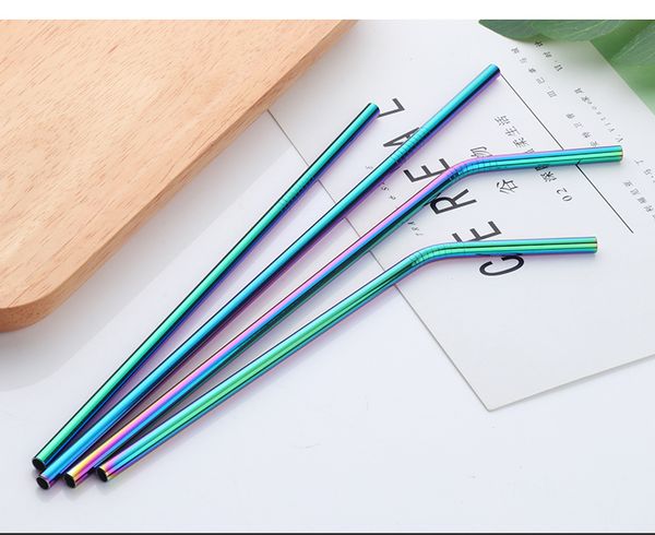 

colorful stainless steel drinking straws straight and bent reusable filter with brush diy tea coffee tools party bar accessories