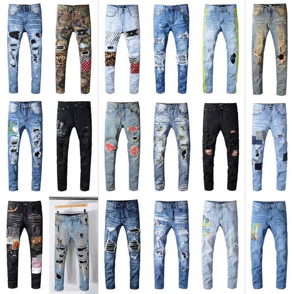 

DHL 22 Дизайнер джинсы Проблемные рваные штаны Мотоцикл черный Soldier Mens Тонкий Denim Straight Байкер Hole Hip Hop Jeans Men