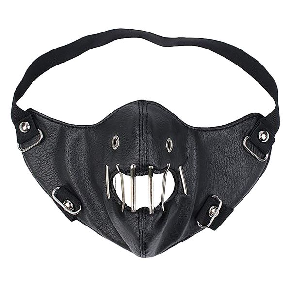 

punk leather mask motorcycle biker half face mask anti-dust sport, Black