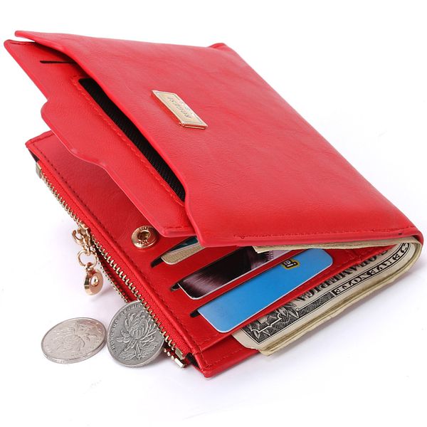 

with coin bag zipper new 2020 women wallets brand purses female thin wallet passport holder id card case, Red;black