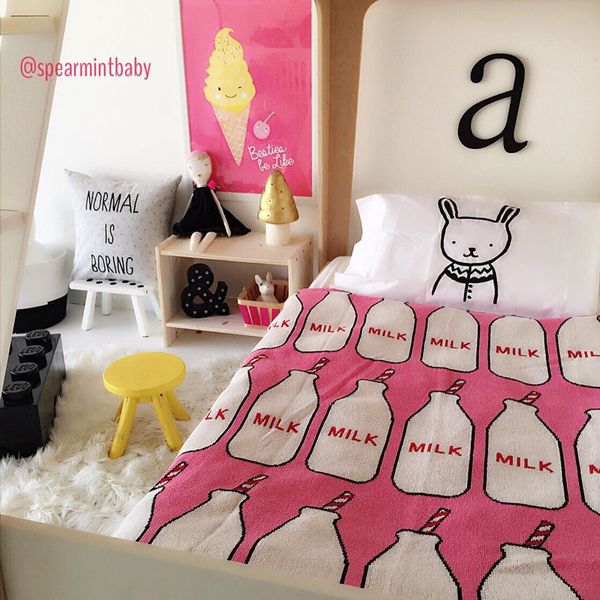 

instagram cartoon milk bottle blanket rose red pure cotton blue pretty air conditioning room swaddle stroller coldproof blanket