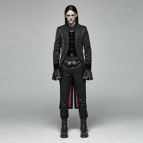 

punk rave men's gothic lace swallow tail coat gorgeous red jacquard weft velveteen party banquet stege performace gown jacket, Black;brown