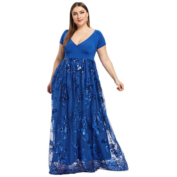 

kenancy elegant sequins party ball gown dress royal blue sparkly glittery women dress maxi formal vestidos mujer robe xl~5xl, Black;gray