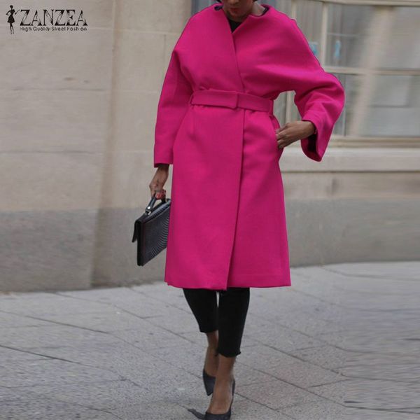 

women's coat winter flare sleeve coats zanzea 2019 female outwear belted jackets casaco femme long overcoats chaqueta mujer 5xl, Black;brown