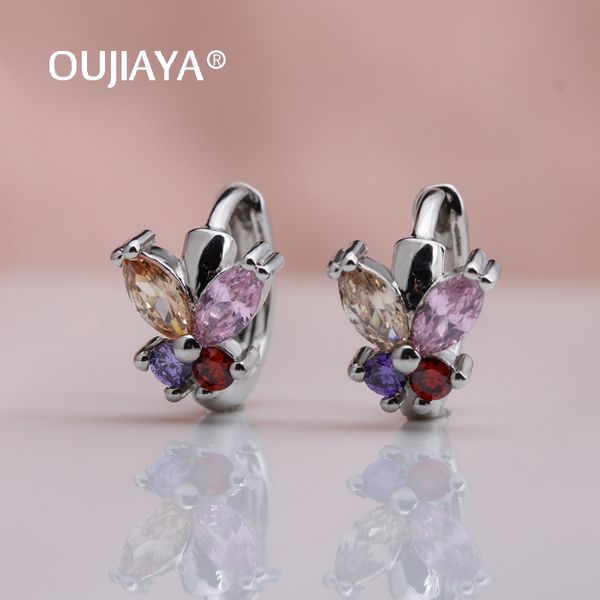 

oujiaya delicate little butterfly natural zircon drop earrings gift 585 rose gold earring dangle sell wedding accessory a121, Silver