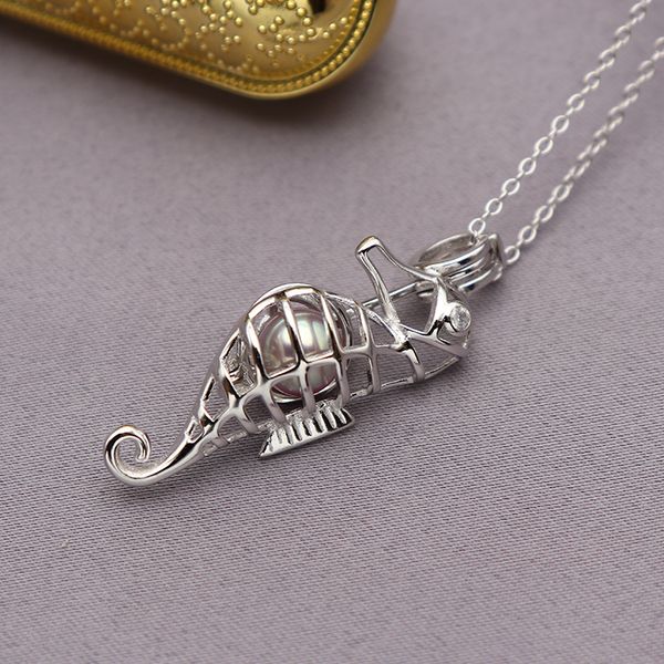 

925 sterling silver 7-8mm sea horse shaped essential oil diffuser necklace locket pearl cage pendant accessory diy jewelry, Bronze;silver