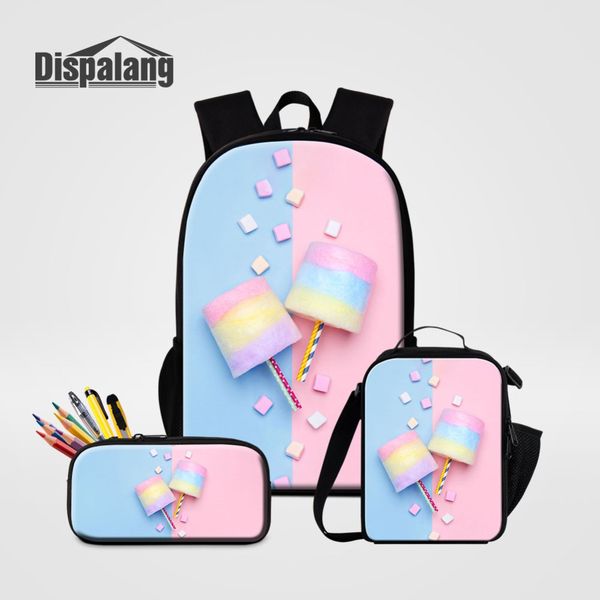 

girls fashion schoolbags candy designer cooler bag for pupil 3 pcs set backpack to school primary student pencil case lunch box