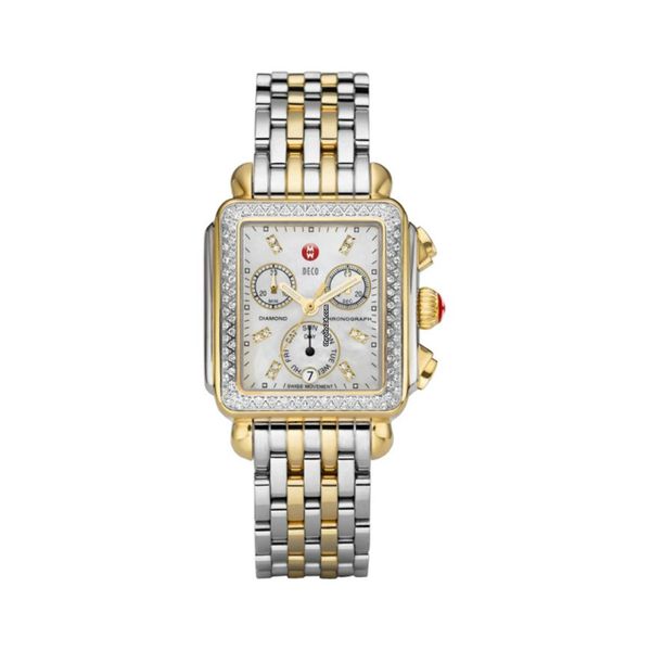 

luxury watch michele signature deco diamonds mop shell dial diamond mark quartz movement watch women's mww06p000099 lady watches 33mm, Blue;gray